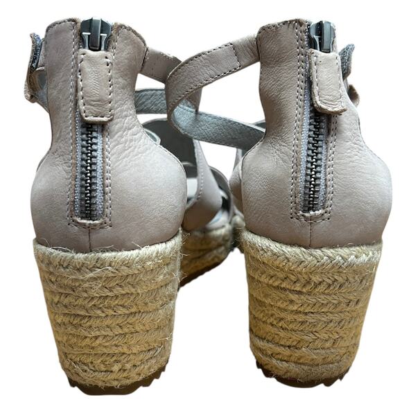 Eileen Fisher Wali Espadrille Sandal Size 7 1/2 Taupe Strappy Wedge Leather - Picture 3 of 8